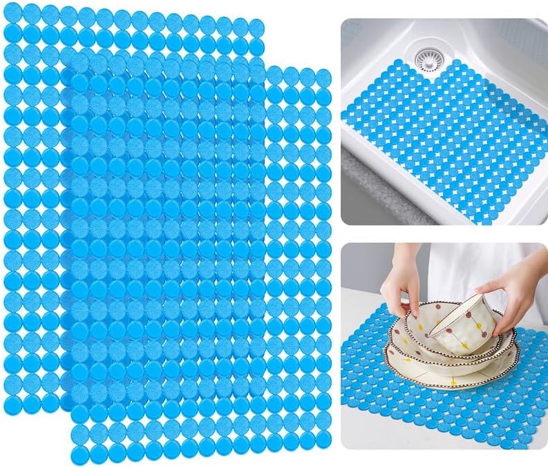 Bligli Round Sink Mats 2-Pack ,Non-Slip PVC Sink Protector, Fits Stainless Steel / Ceramic Sinks,15.7 x 11.8 inch,Fast Draining Dot Design for Kitchen Sink