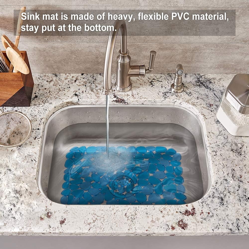 Bligli Non-Slip PVC Sink Mats (2-pack) – Pebble Design Protector for Stainless Steel/Porcelain, Dish Drying & Kitchen Liner, 15.7"x11.8"