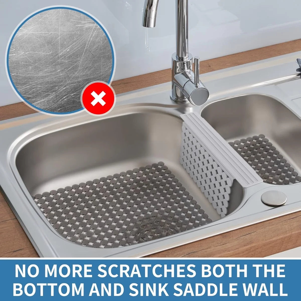 Bligli PVC Sink Divider Mat - 12.2"x4.7", Non-Slip with 6 Suction Cups, Scratch & Stain Resistant, Fits Divided Basins, Easy to Clean