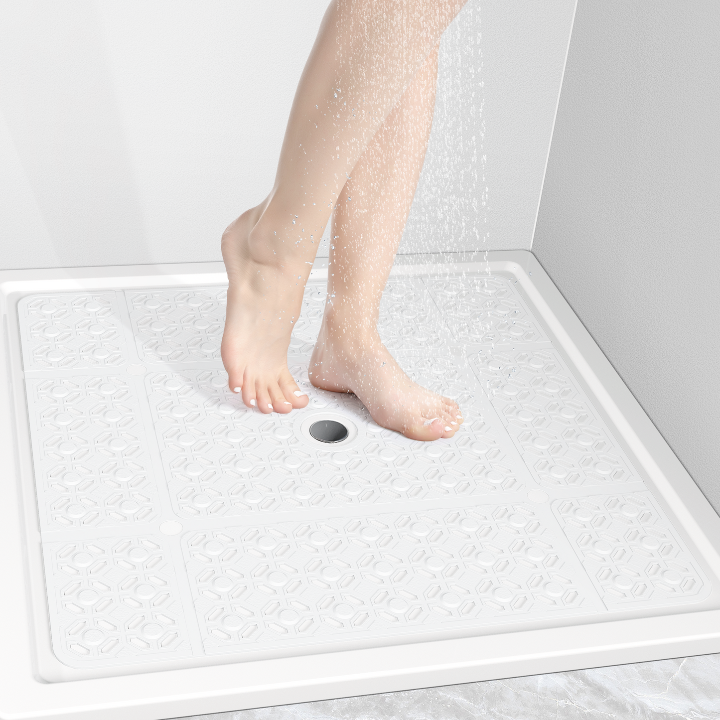 OTHWAY Square Shower Mat, 27"x 27" Extra Large Shower Mats for Inside Shower, TPE Anti Slip Shower Mat with Suction Cups Drain Holes, Machine Washable Shower Floor Mat