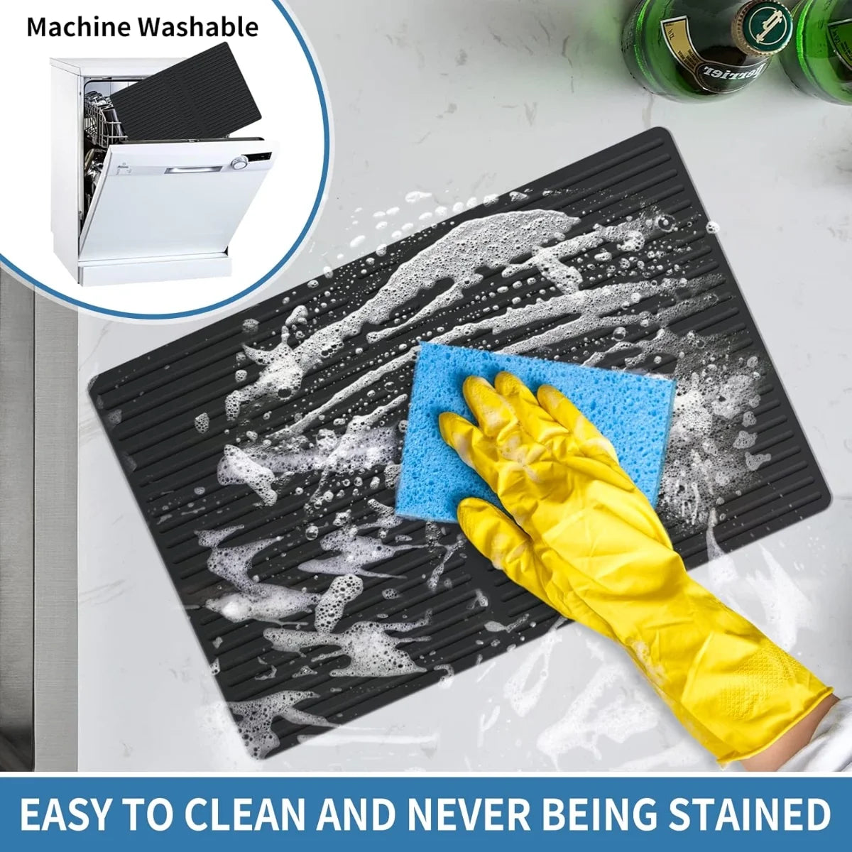 Bligli Silicone Sink Divider Mat - 11.8x5.3 inch Non-Slip Kitchen Organizer, Dish & Glassware Protector for Double Basins, Scratch & Stain Resistant, Durable & Flexible