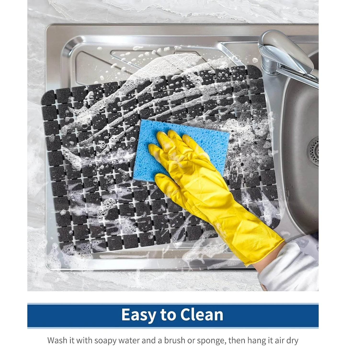 Bligli 2-Pack Sink Mats - 15.7"x11.8" Non-Slip PVC Liners, Quick-Dry Kitchen Protector for Stainless Steel/Ceramic, Dish Drying Mat