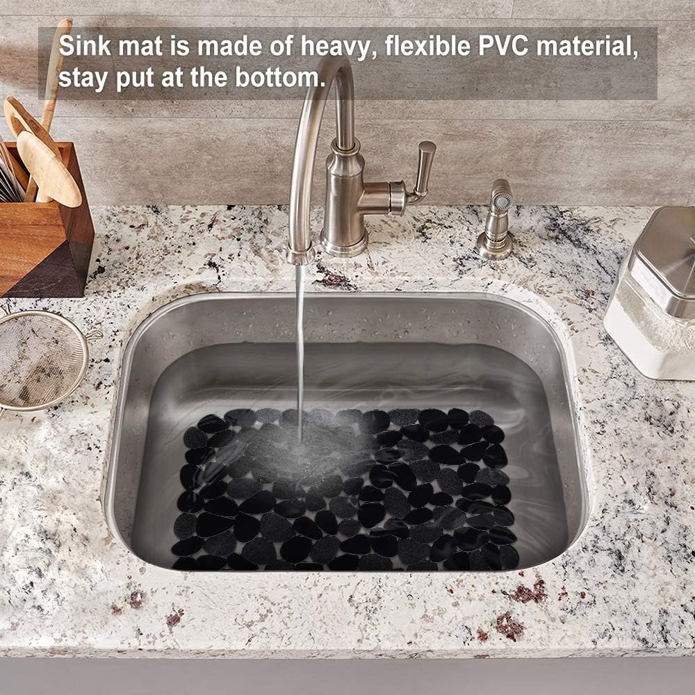 Bligli Non-Slip PVC Sink Mats (2-pack) – Pebble Design Protector for Stainless Steel/Porcelain, Dish Drying & Kitchen Liner, 15.7"x11.8"