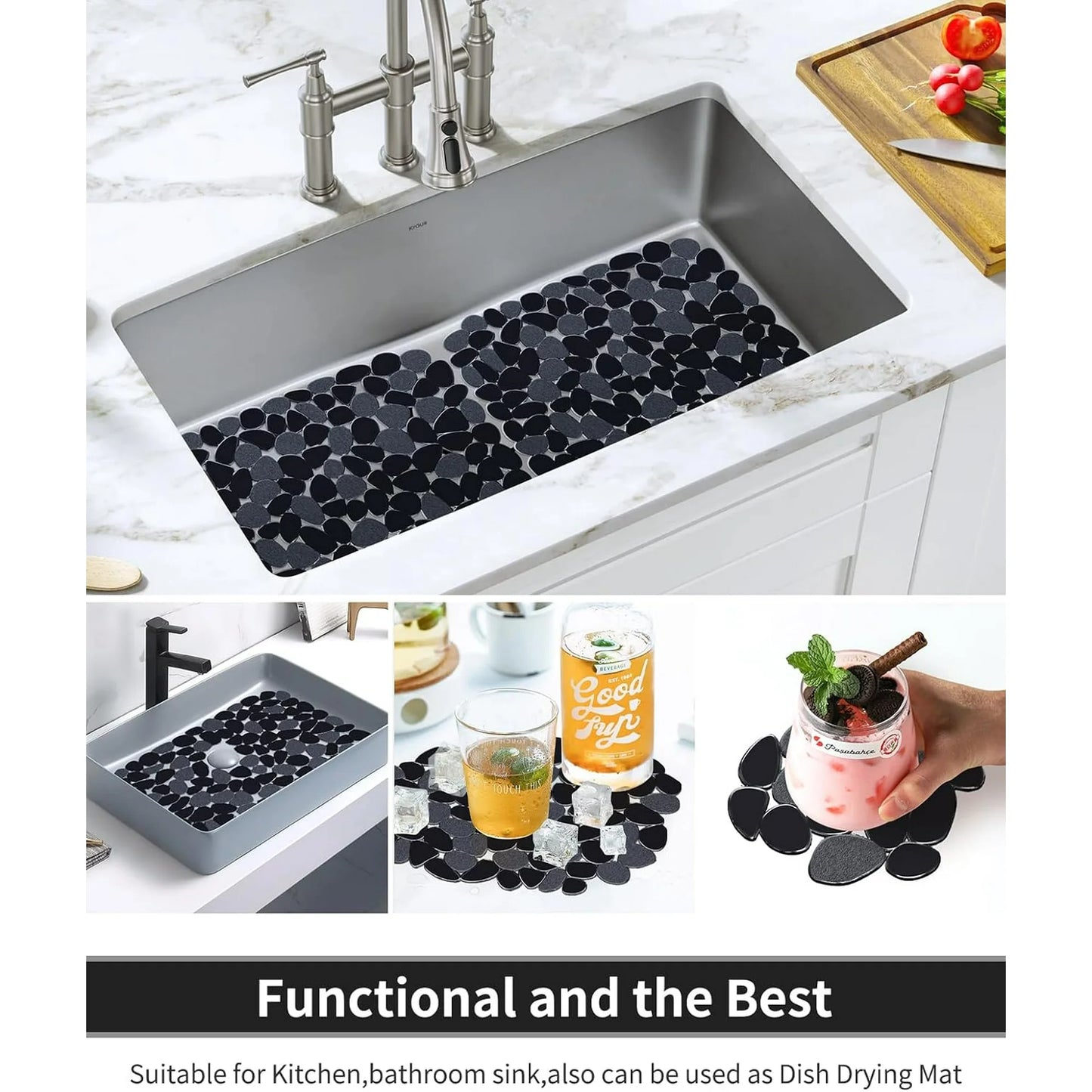 Bligli Non-Slip PVC Sink Mats (2-pack) – Pebble Design Protector for Stainless Steel/Porcelain, Dish Drying & Kitchen Liner, 15.7"x11.8"