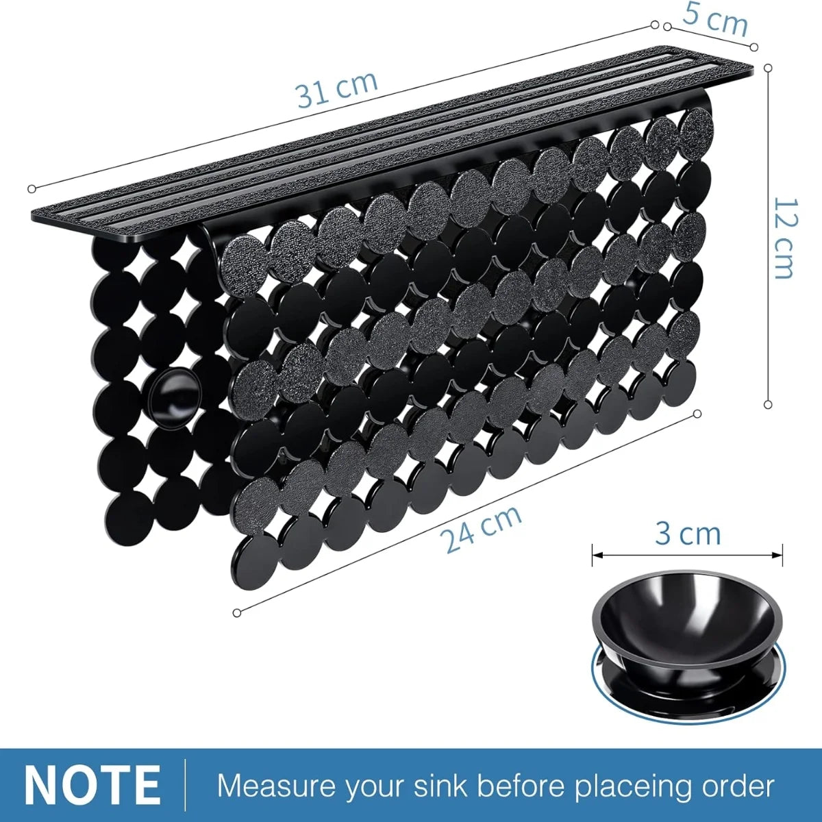 Bligli PVC Sink Divider Mat - 12.2"x4.7", Non-Slip with 6 Suction Cups, Scratch & Stain Resistant, Fits Divided Basins, Easy to Clean