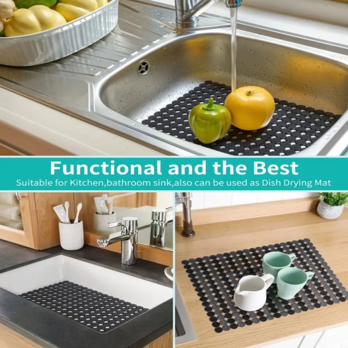 Bligli Round Sink Mats 2-Pack ,Non-Slip PVC Sink Protector, Fits Stainless Steel / Ceramic Sinks,15.7 x 11.8 inch,Fast Draining Dot Design for Kitchen Sink