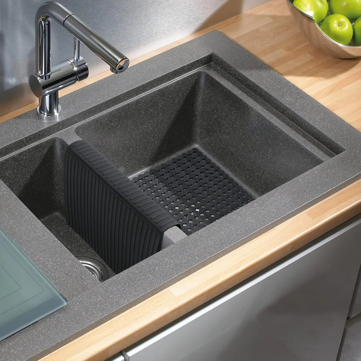 Bligli Silicone Sink Divider Mat - 11.8x5.3 inch Non-Slip Kitchen Organizer, Dish & Glassware Protector for Double Basins, Scratch & Stain Resistant, Durable & Flexible