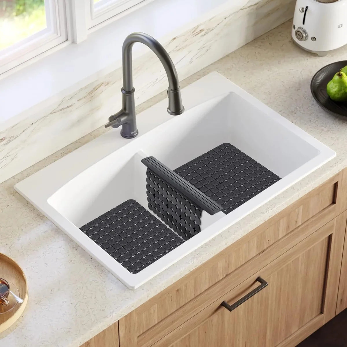 Bligli PVC Sink Divider Mat - 12.2"x4.7", Non-Slip with 6 Suction Cups, Scratch & Stain Resistant, Fits Divided Basins, Easy to Clean