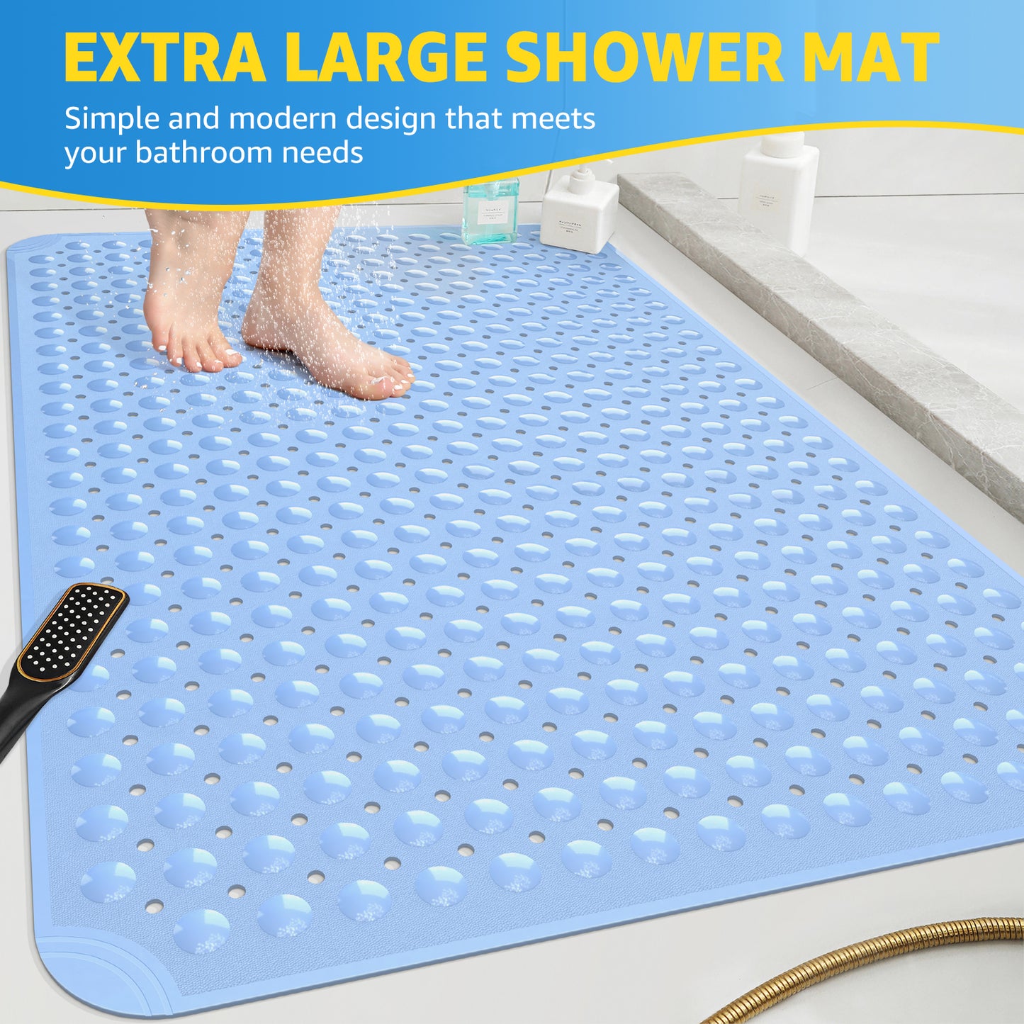 OTHWAY Square Shower Mat 32"x 32", TPE Non Slip Shower Mat for Walk in Shower Stall, Inside Shower Mats with Drain Holes Suction Cups, Anti-Slip for Elderly Kids