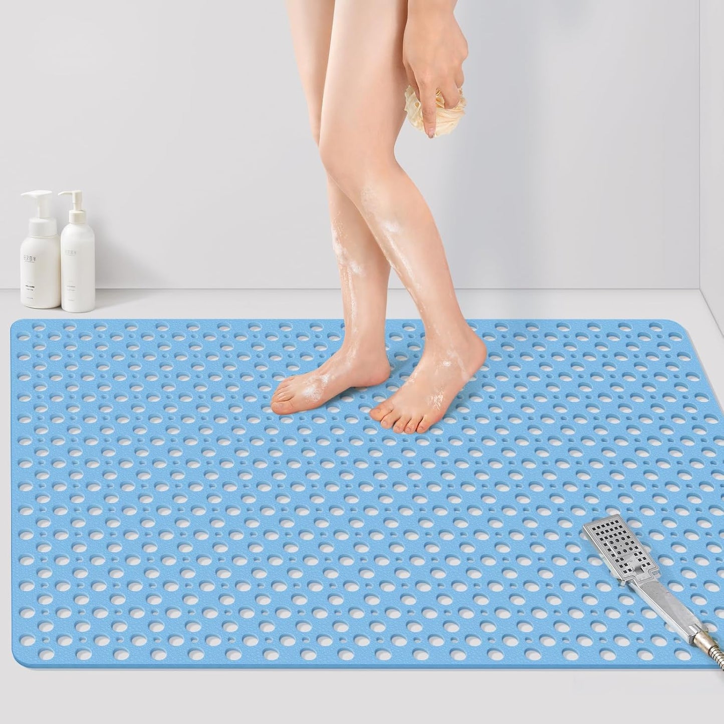 Yolife Large Shower Mat, 47" x 32" Non Slip Shower Mats for Inside Shower with Drain Holes and Suction Cups, No Odor Soft Shower Floor Mat, Grey
