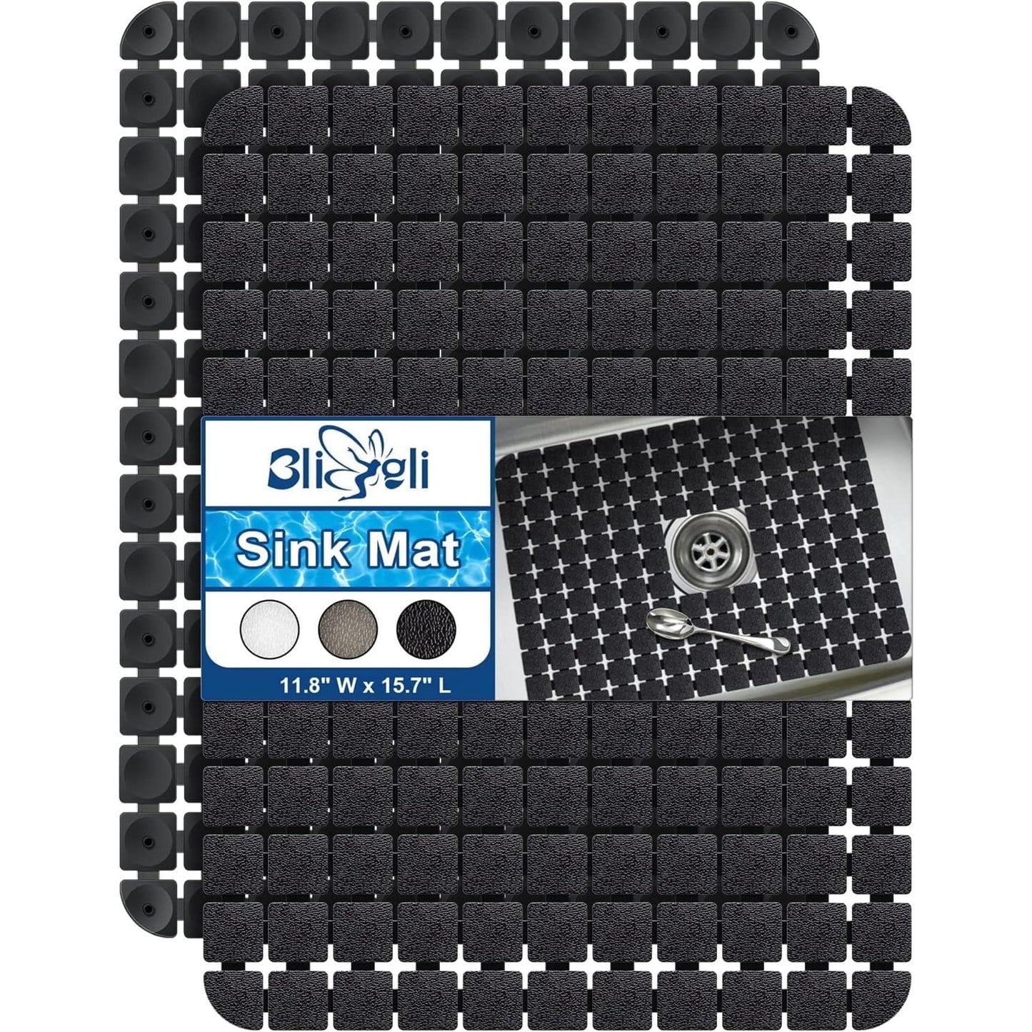 Bligli 2-Pack Sink Mats - 15.7"x11.8" Non-Slip PVC Liners, Quick-Dry Kitchen Protector for Stainless Steel/Ceramic, Dish Drying Mat