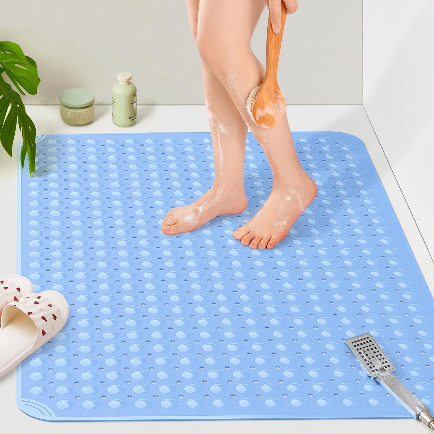 Yolife Extra Large Shower Mat 47.2x31.5" - TPE Non-Slip Bath Mat w/Suction Cups & Drain Holes, Heavy Duty for Shower Stall, Odor-Free