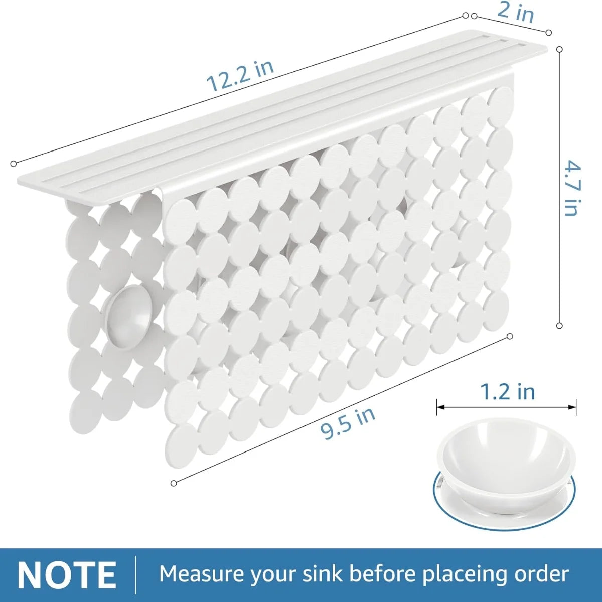 Bligli PVC Sink Divider Mat - 12.2"x4.7", Non-Slip with 6 Suction Cups, Scratch & Stain Resistant, Fits Divided Basins, Easy to Clean