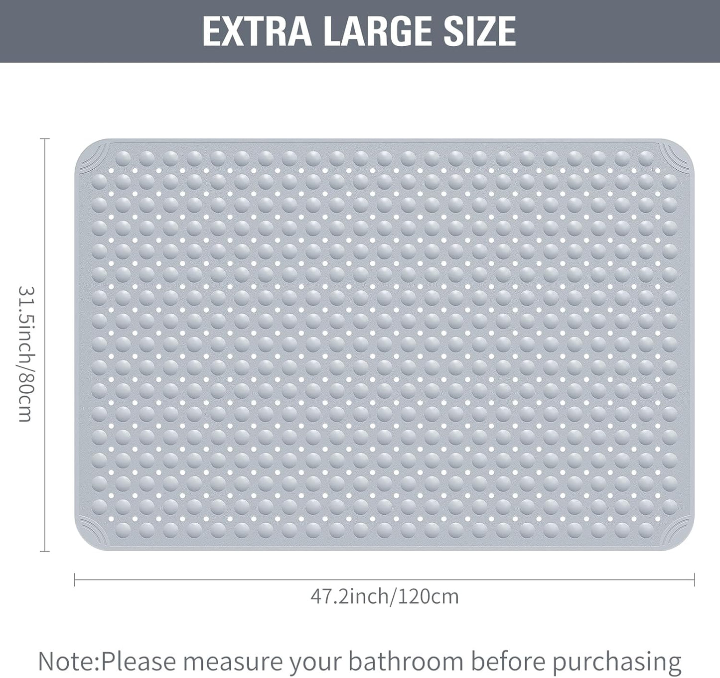 Yolife Extra Large Shower Mat 47.2x31.5" - TPE Non-Slip Bath Mat w/Suction Cups & Drain Holes, Heavy Duty for Shower Stall, Odor-Free
