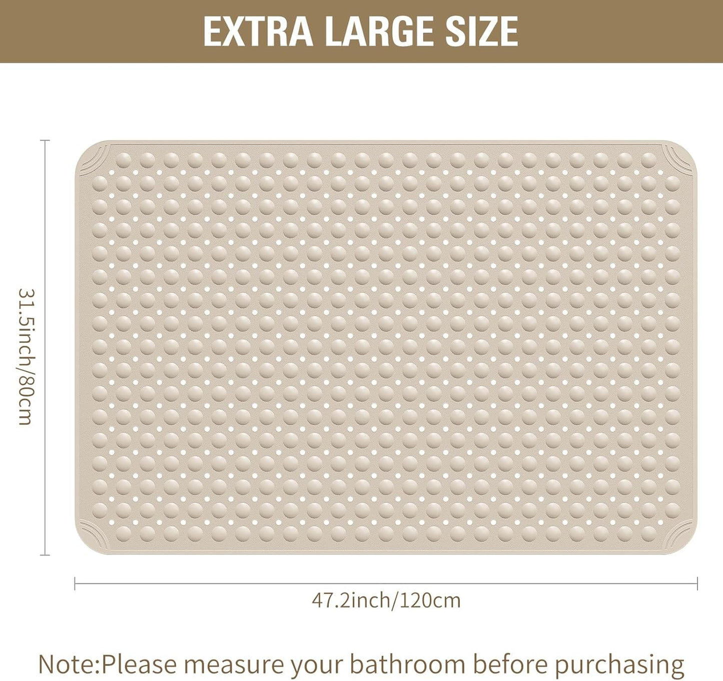 Yolife Extra Large Shower Mat 47.2x31.5" - TPE Non-Slip Bath Mat w/Suction Cups & Drain Holes, Heavy Duty for Shower Stall, Odor-Free