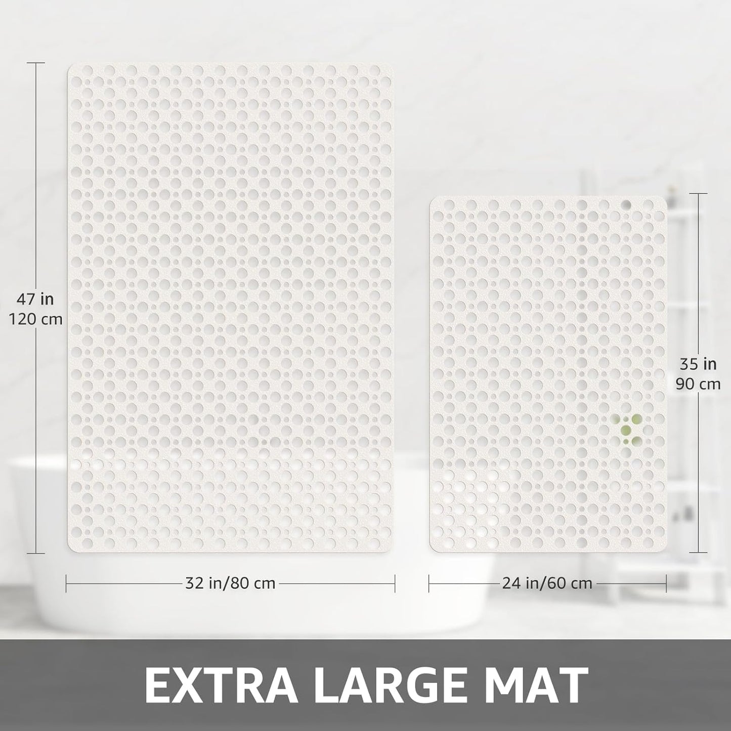 Yolife Large Shower Mat, 35" x 24" Non Slip Shower Mats for Inside Shower with Drain Holes and Suction Cups, No Odor Soft Shower Floor Mat, Grey