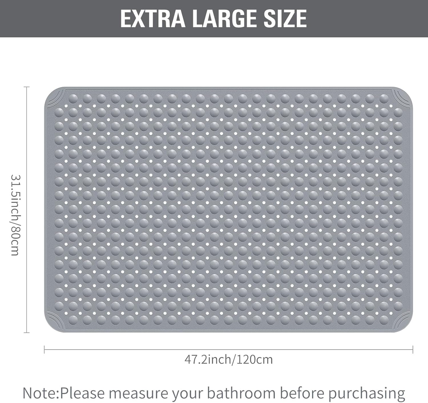 Yolife Extra Large Shower Mat 47.2x31.5" - TPE Non-Slip Bath Mat w/Suction Cups & Drain Holes, Heavy Duty for Shower Stall, Odor-Free