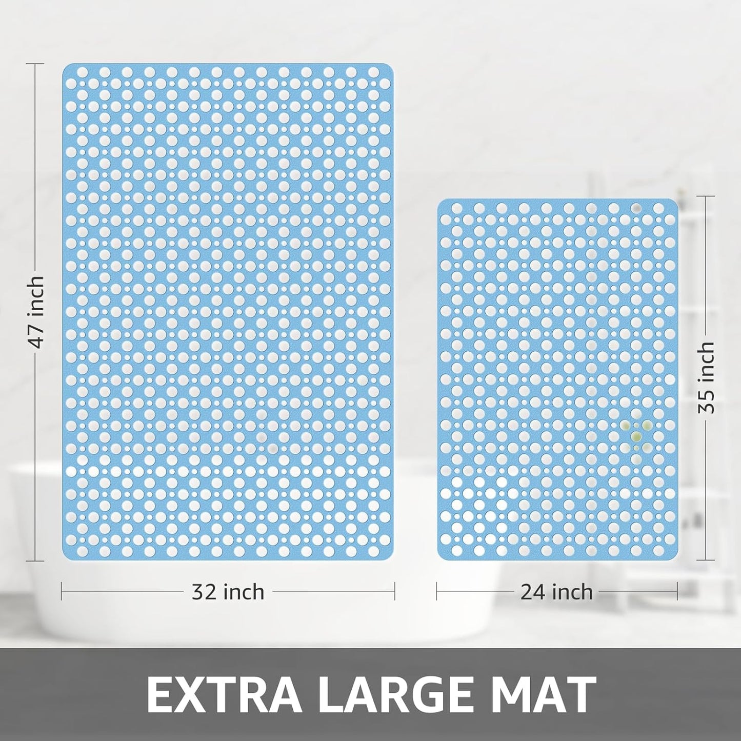 Yolife Large Shower Mat, 47" x 32" Non Slip Shower Mats for Inside Shower with Drain Holes and Suction Cups, No Odor Soft Shower Floor Mat, Grey