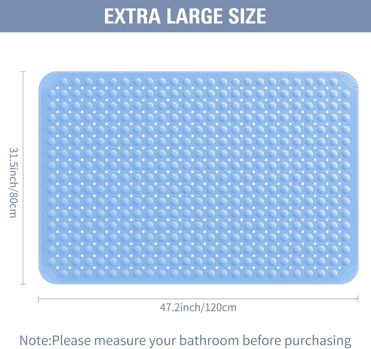 Yolife Extra Large Shower Mat 47.2x31.5" - TPE Non-Slip Bath Mat w/Suction Cups & Drain Holes, Heavy Duty for Shower Stall, Odor-Free