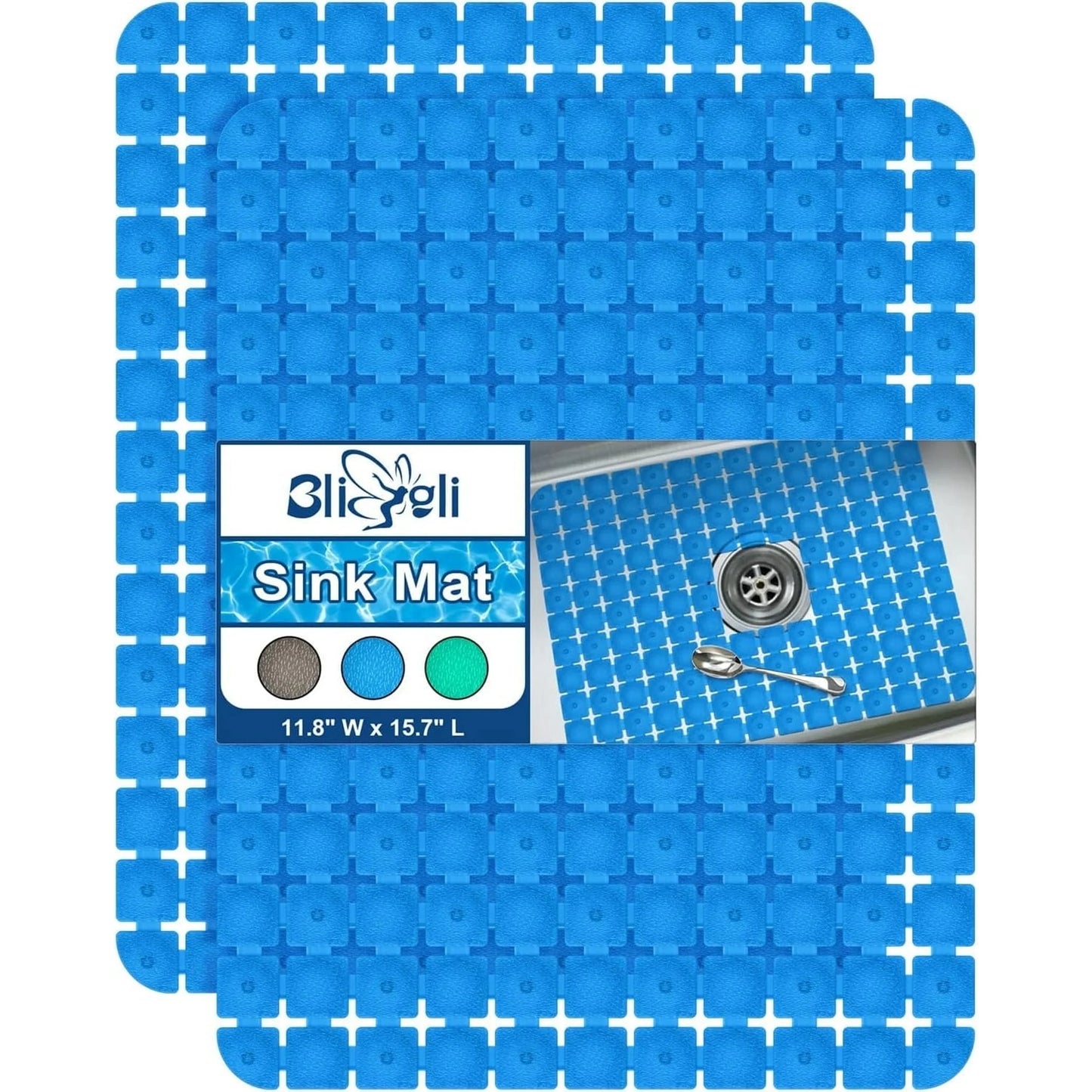 Bligli 2-Pack Sink Mats - 15.7"x11.8" Non-Slip PVC Liners, Quick-Dry Kitchen Protector for Stainless Steel/Ceramic, Dish Drying Mat