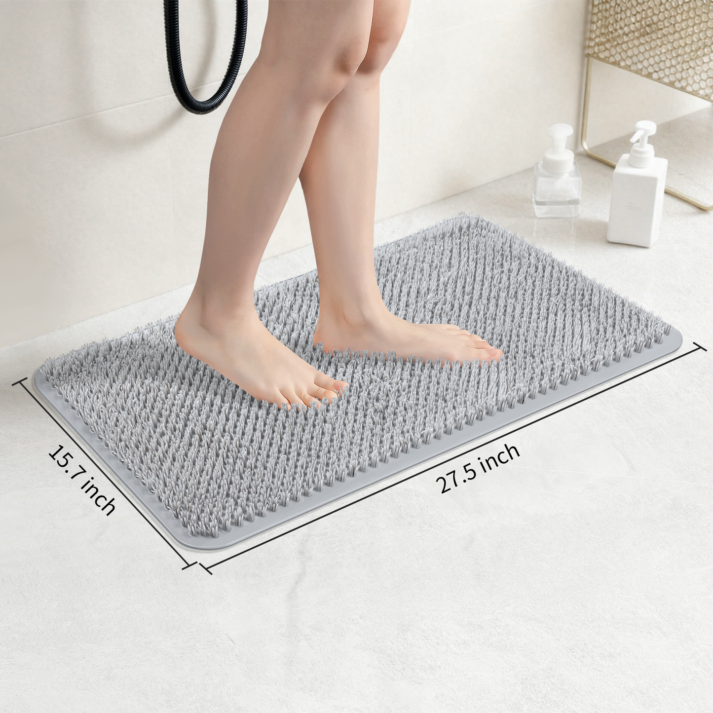 Yolife Non-Slip Grass Bath Mat with Strong Suction Cups, 27.5" x 15.7" Quick-Drain Shower Floor Mat for Foot Scrubbing & Massage