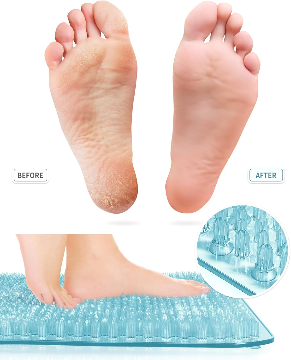 Yolife Shower Foot Scrubber Mat,Anti-Slip Bath Mat with Scrub Bristles & Strong Suction Cups to Soothe Achy Feet