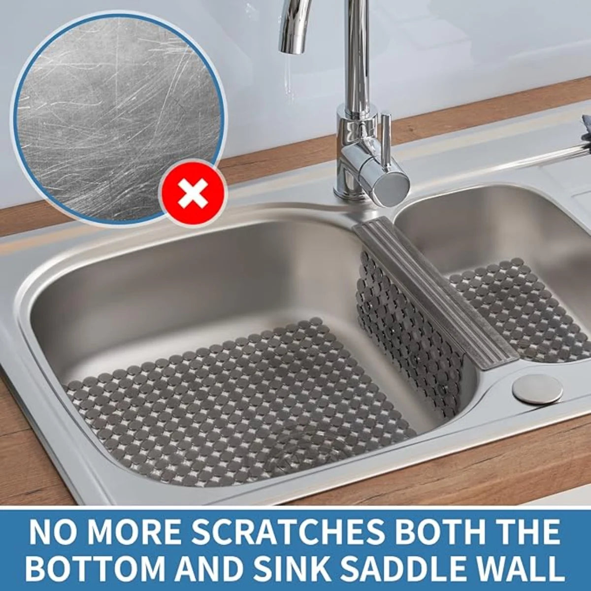 Bligli PVC Sink Divider Mat - 12.2"x4.7", Non-Slip with 6 Suction Cups, Scratch & Stain Resistant, Fits Divided Basins, Easy to Clean