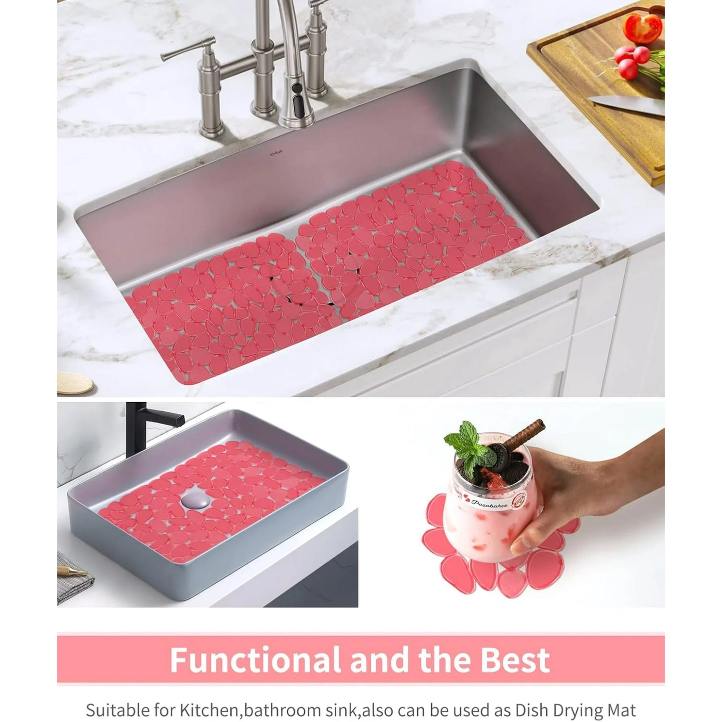 Bligli Non-Slip PVC Sink Mats (2-pack) – Pebble Design Protector for Stainless Steel/Porcelain, Dish Drying & Kitchen Liner, 15.7"x11.8"