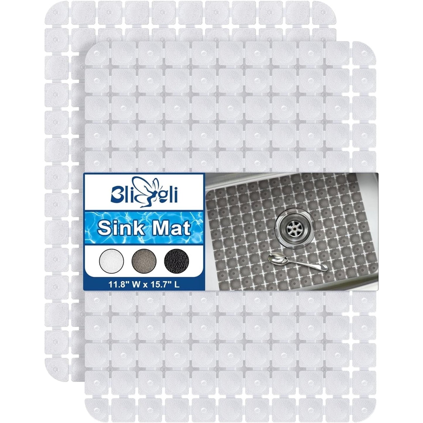 Bligli 2-Pack Sink Mats - 15.7"x11.8" Non-Slip PVC Liners, Quick-Dry Kitchen Protector for Stainless Steel/Ceramic, Dish Drying Mat