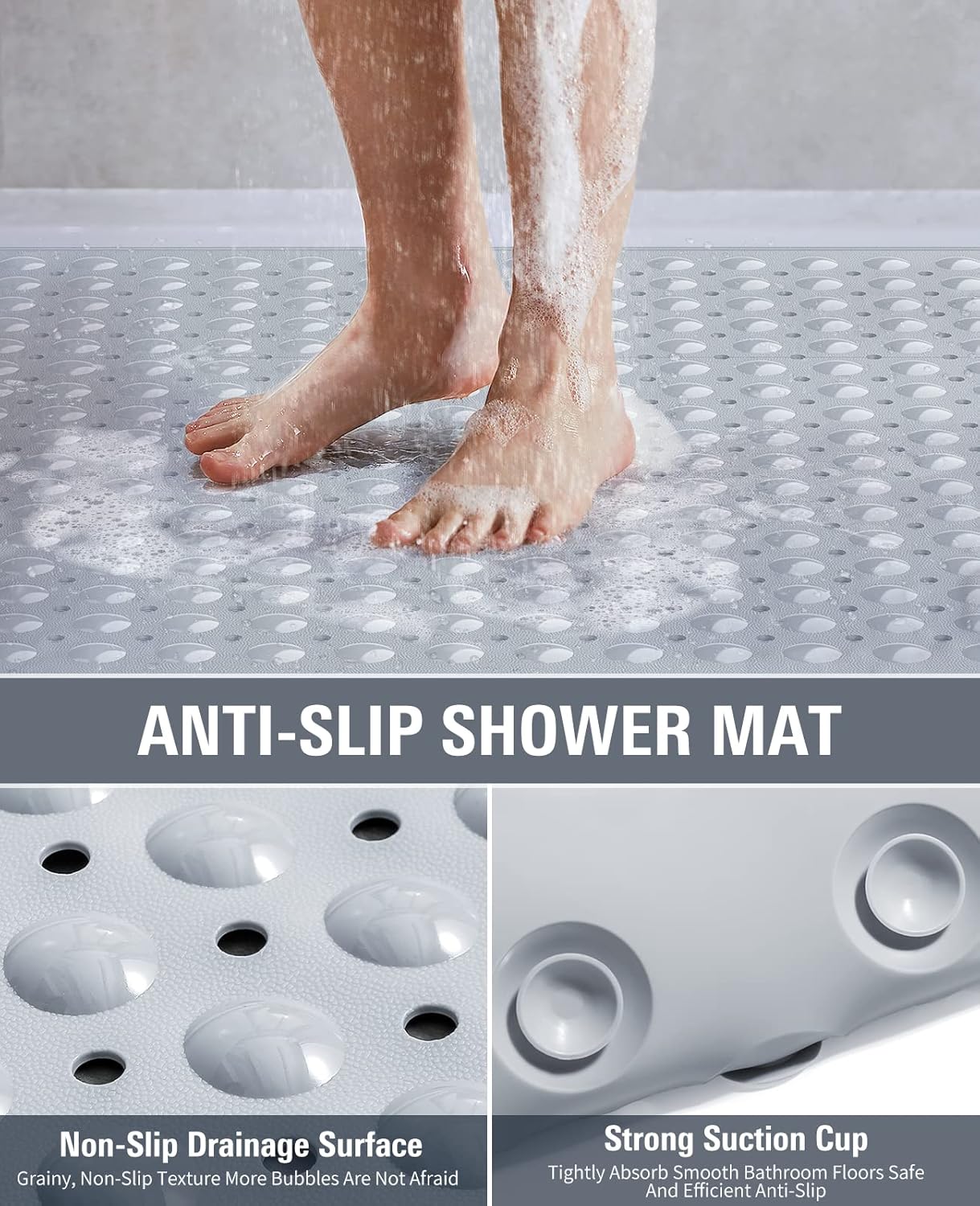 Yolife Extra Large Shower Mat 47.2x31.5" - TPE Non-Slip Bath Mat w/Suction Cups & Drain Holes, Heavy Duty for Shower Stall, Odor-Free