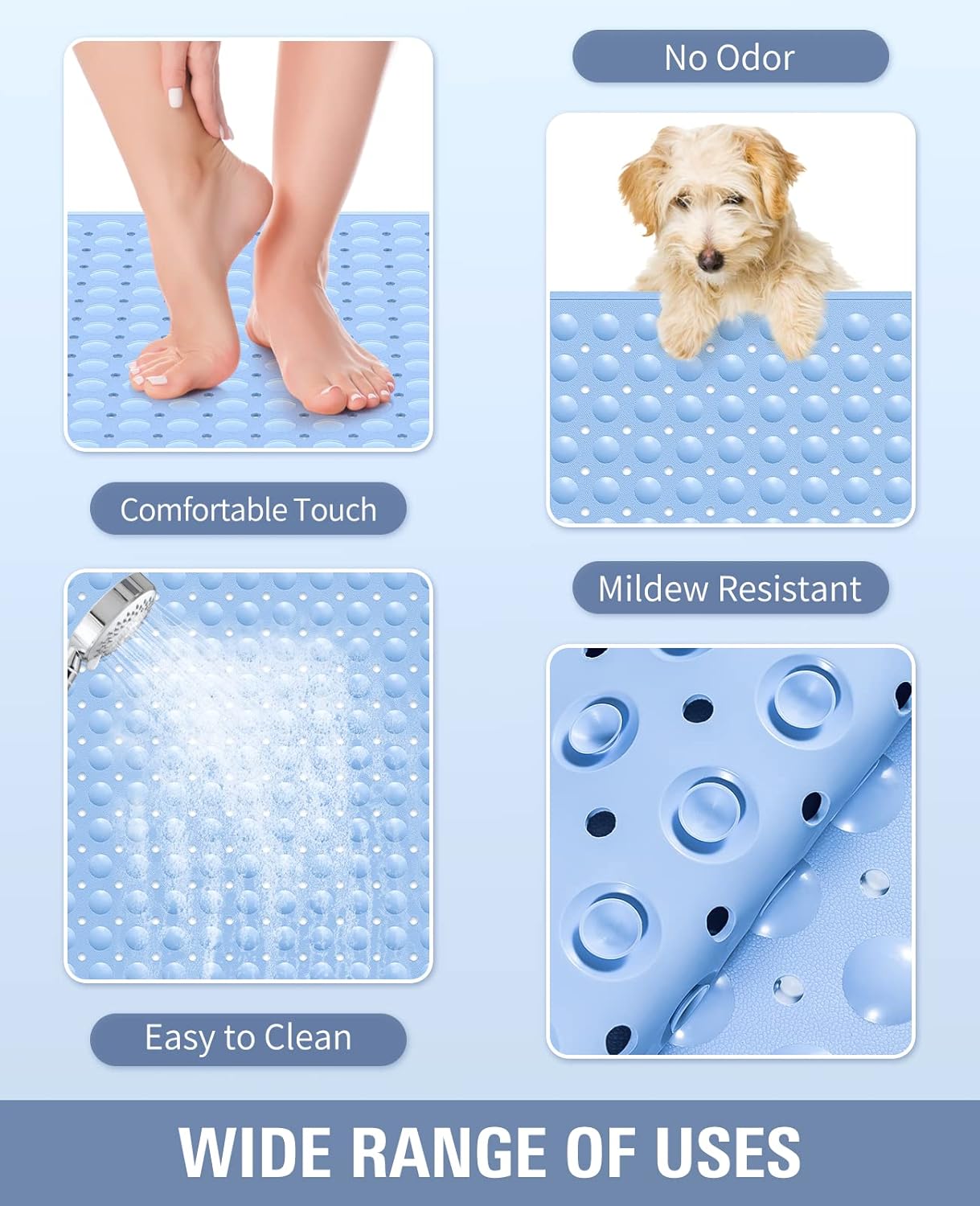 Yolife Extra Large Shower Mat 47.2x31.5" - TPE Non-Slip Bath Mat w/Suction Cups & Drain Holes, Heavy Duty for Shower Stall, Odor-Free