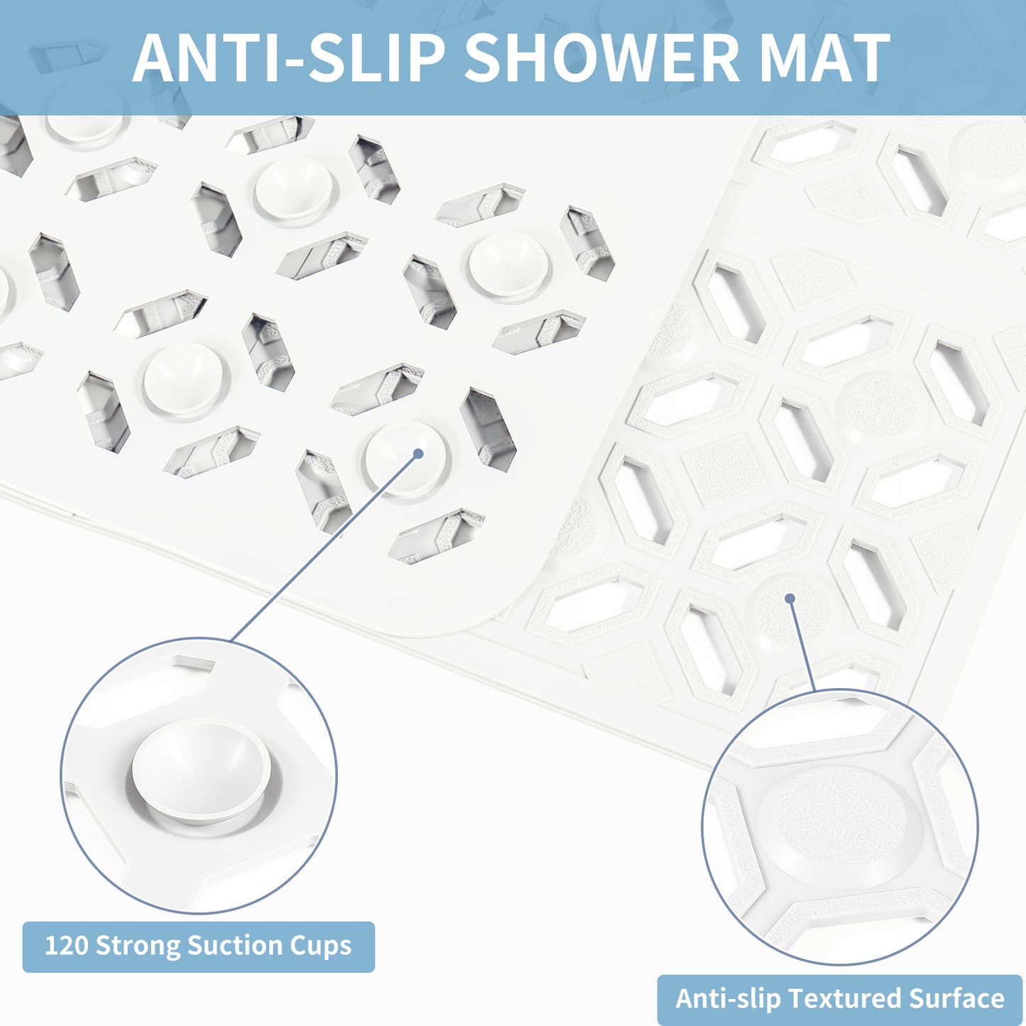 OTHWAY Square Shower Mat, 27"x 27" Extra Large Shower Mats for Inside Shower, TPE Anti Slip Shower Mat with Suction Cups Drain Holes, Machine Washable Shower Floor Mat