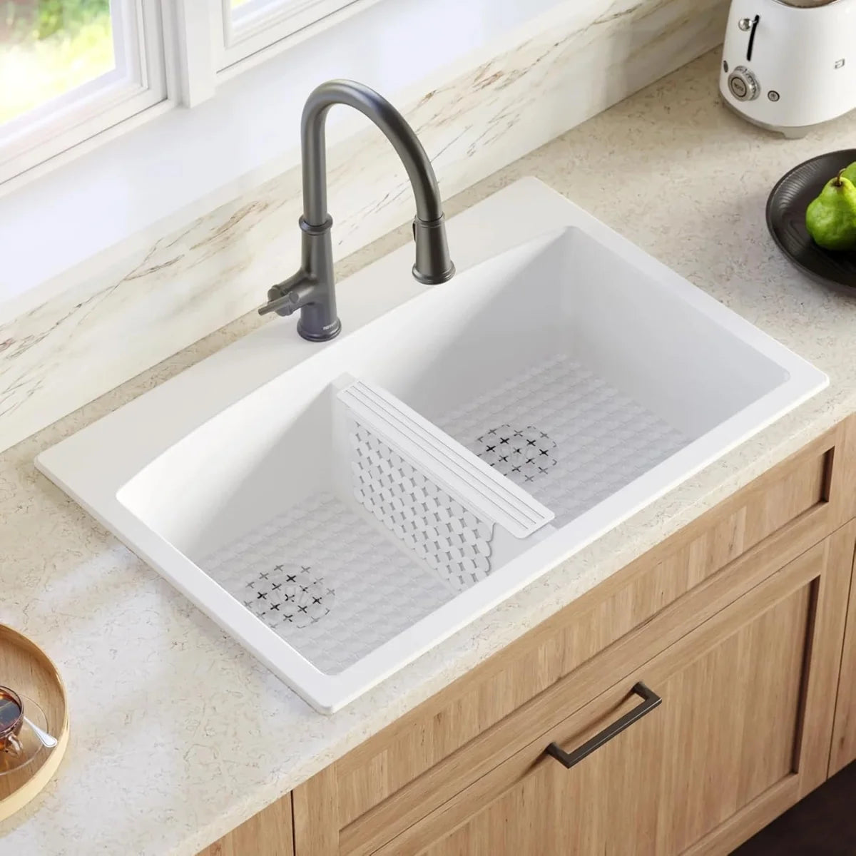 Bligli PVC Sink Divider Mat - 12.2"x4.7", Non-Slip with 6 Suction Cups, Scratch & Stain Resistant, Fits Divided Basins, Easy to Clean