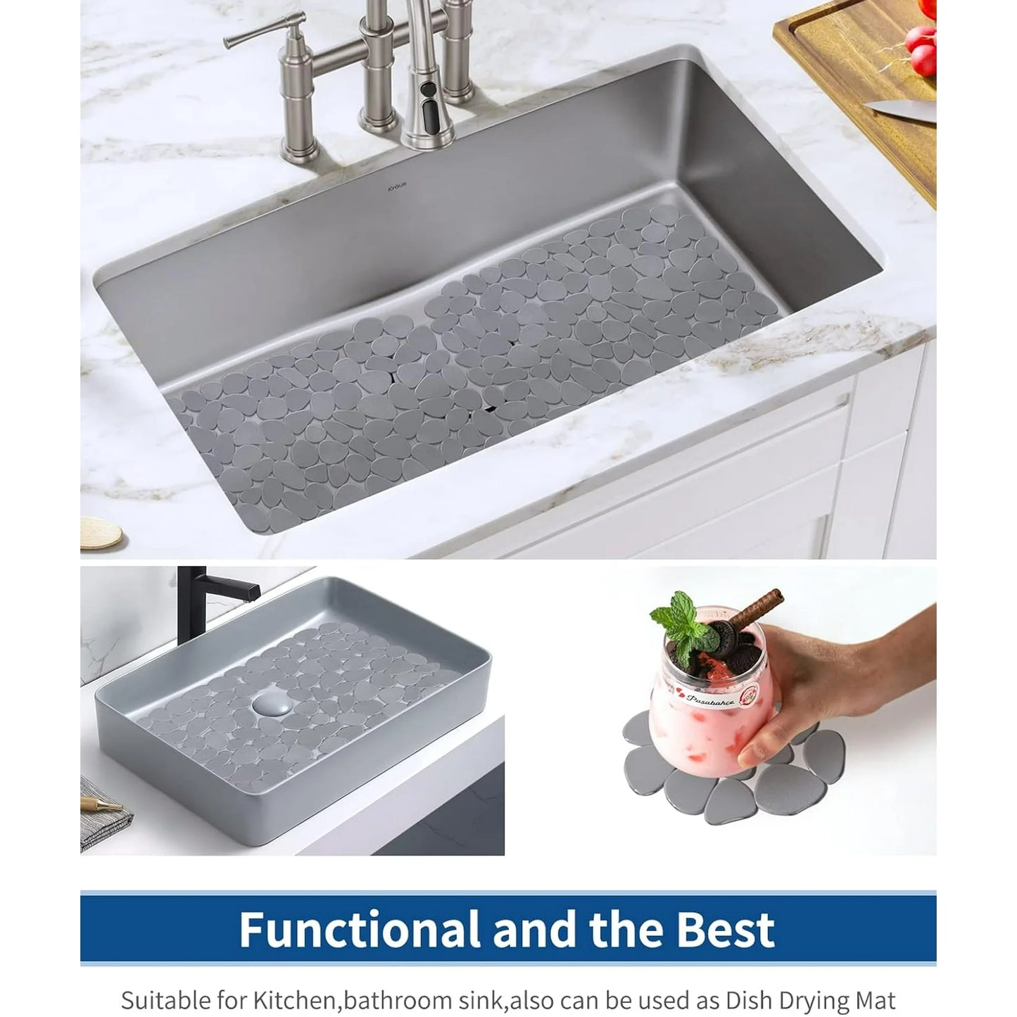 Bligli Non-Slip PVC Sink Mats (2-pack) – Pebble Design Protector for Stainless Steel/Porcelain, Dish Drying & Kitchen Liner, 15.7"x11.8"