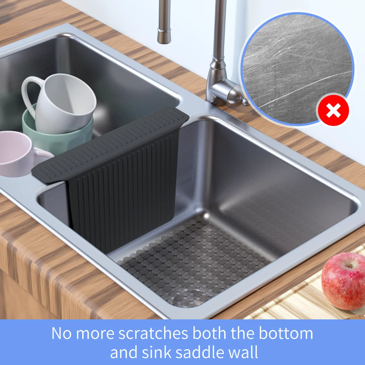 Bligli Silicone Sink Divider Mat - 11.8x5.3 inch Non-Slip Kitchen Organizer, Dish & Glassware Protector for Double Basins, Scratch & Stain Resistant, Durable & Flexible