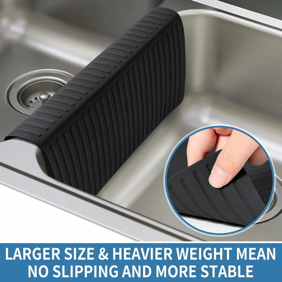Bligli Silicone Sink Divider Mat - 11.8x5.3 inch Non-Slip Kitchen Organizer, Dish & Glassware Protector for Double Basins, Scratch & Stain Resistant, Durable & Flexible
