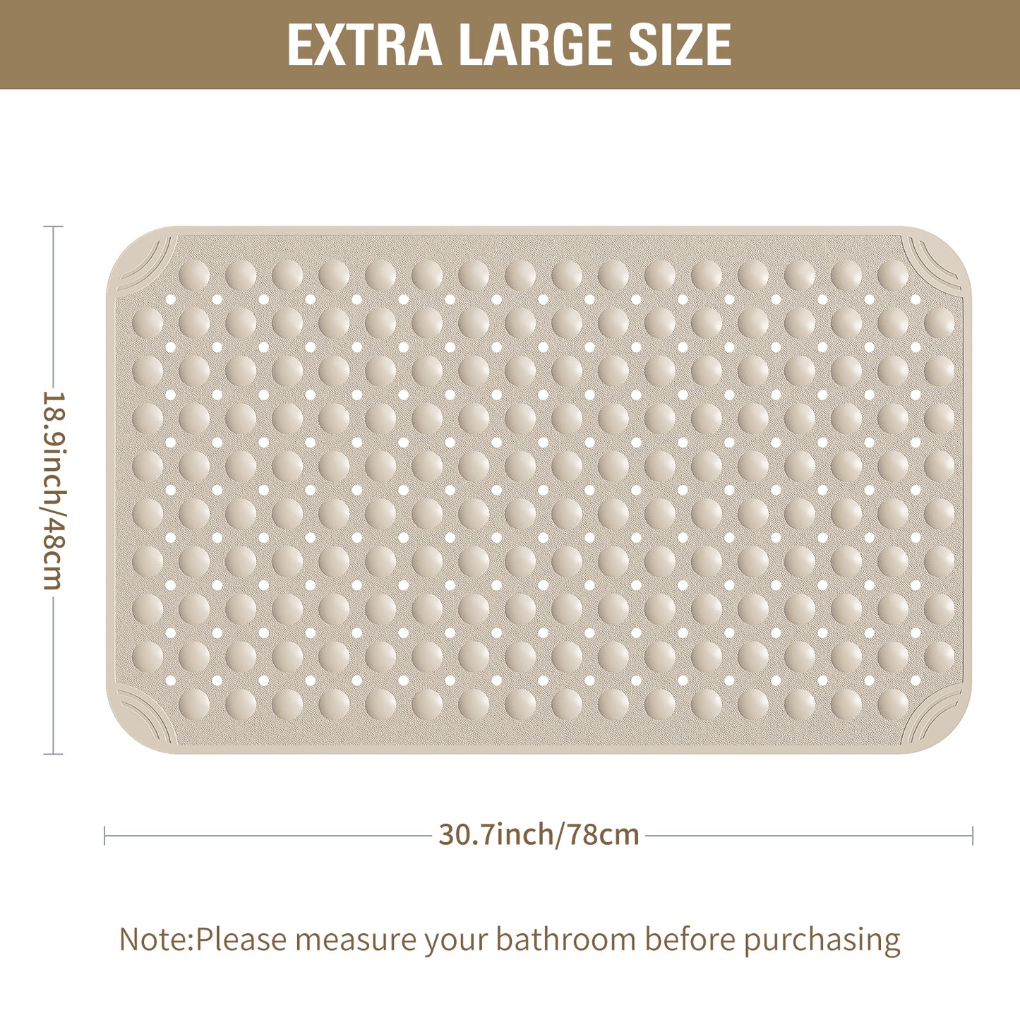 Yolife Extra Large Shower Mat 18.9x30.7" - TPE Non-Slip Bath Mat w/Suction Cups & Drain Holes, Heavy Duty for Shower Stall, Odor-Free