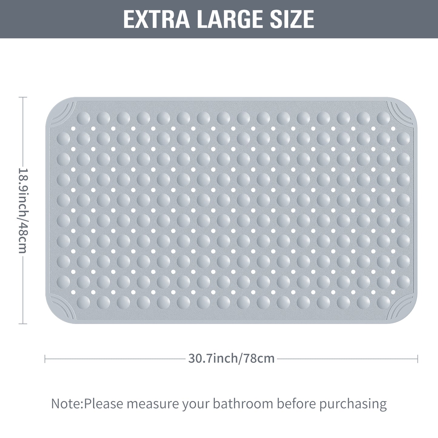 Yolife Extra Large Shower Mat 18.9x30.7" - TPE Non-Slip Bath Mat w/Suction Cups & Drain Holes, Heavy Duty for Shower Stall, Odor-Free