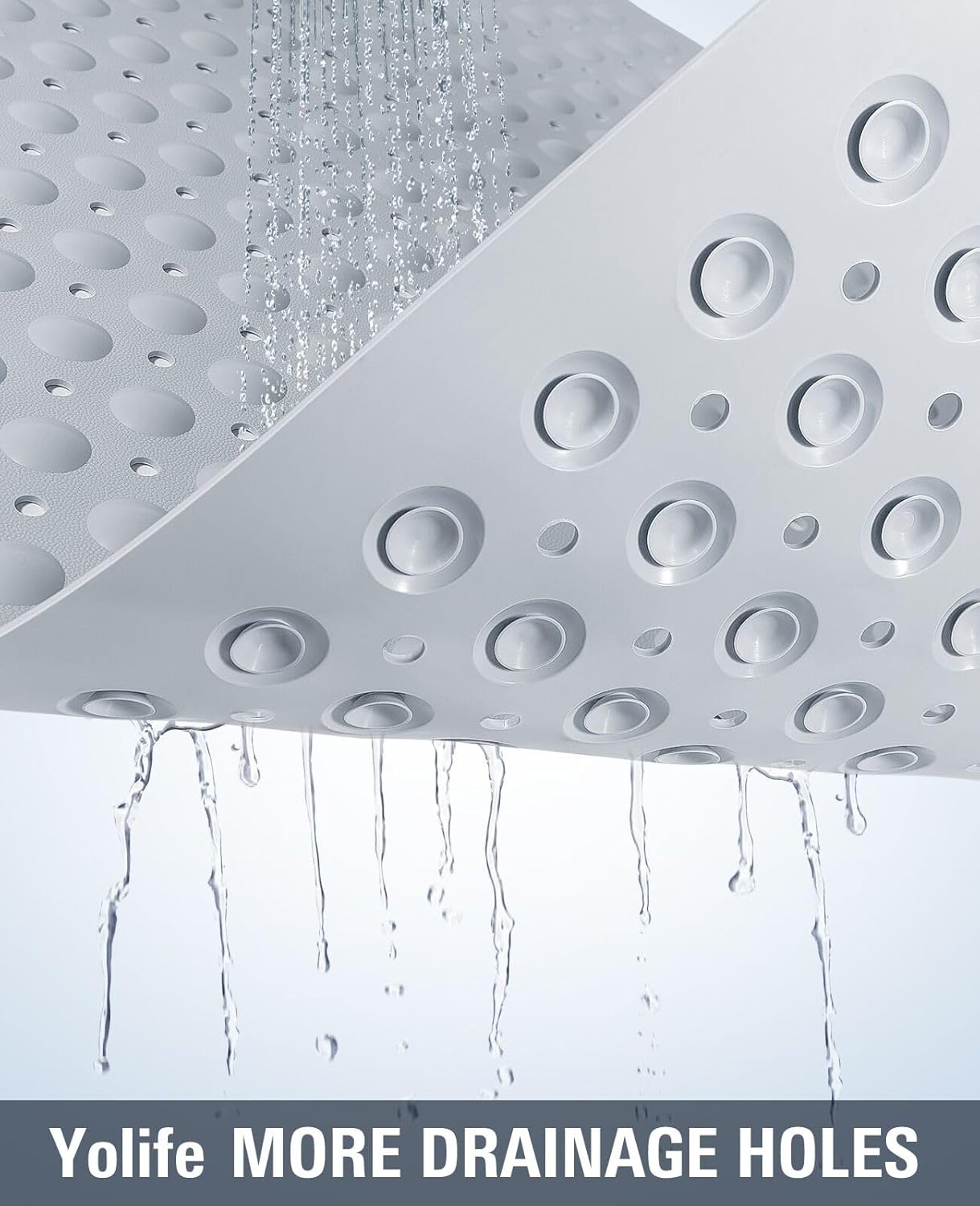 Yolife Extra Large Shower Mat 18.9x30.7" - TPE Non-Slip Bath Mat w/Suction Cups & Drain Holes, Heavy Duty for Shower Stall, Odor-Free