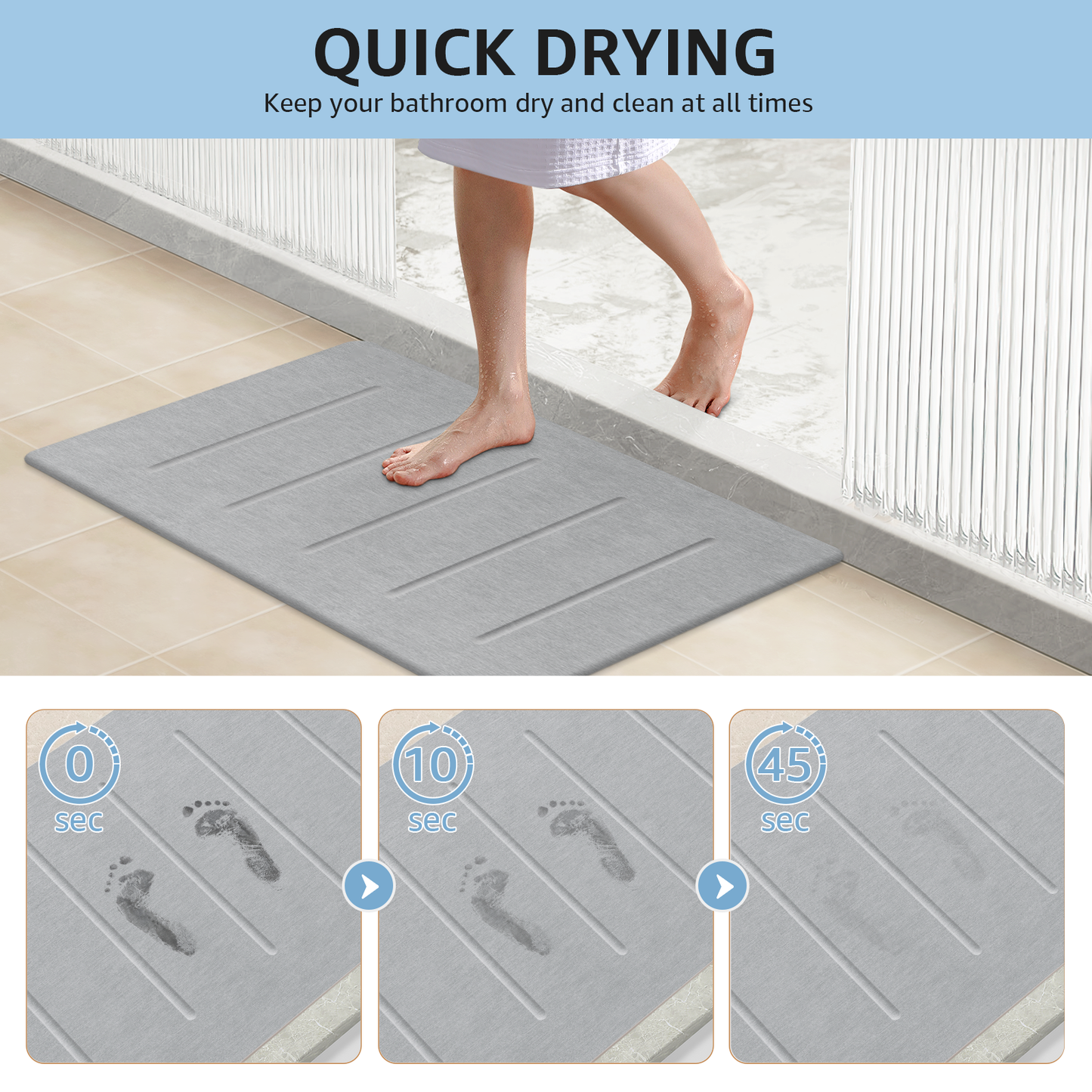OTHWAY Stone Bath Mat Large, 32" x 20" Diatomaceous Earth for Bathroom, Super Absorbent Quick Drying Non-Slip Diatomite Shower Mat