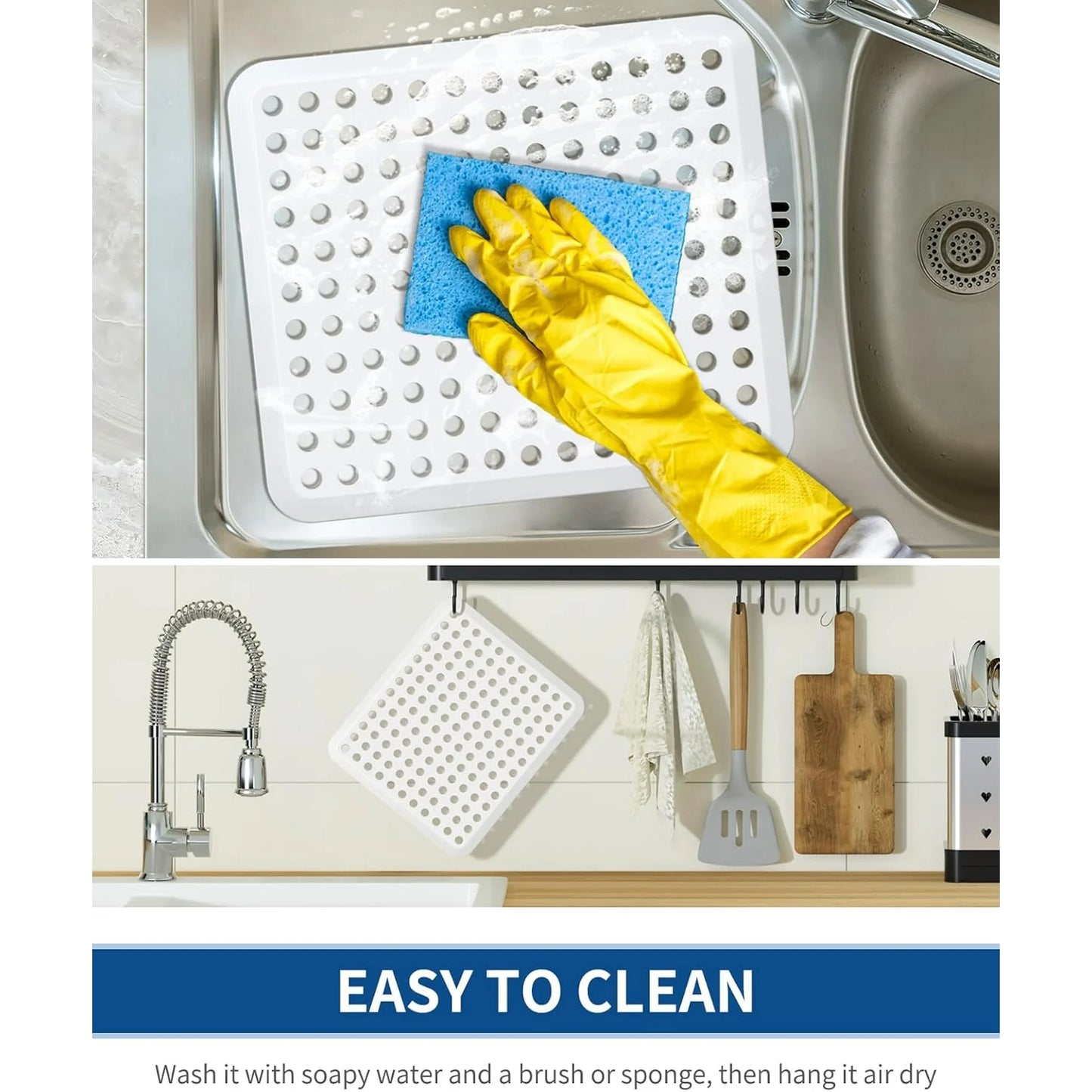 Bligli Round Sink Protector Mat, 11.2x12.7 inch Non-Slip Dish Drying Pad, Fast Drain & Odorless, Fits Stainless Steel/Porcelain Sinks, White