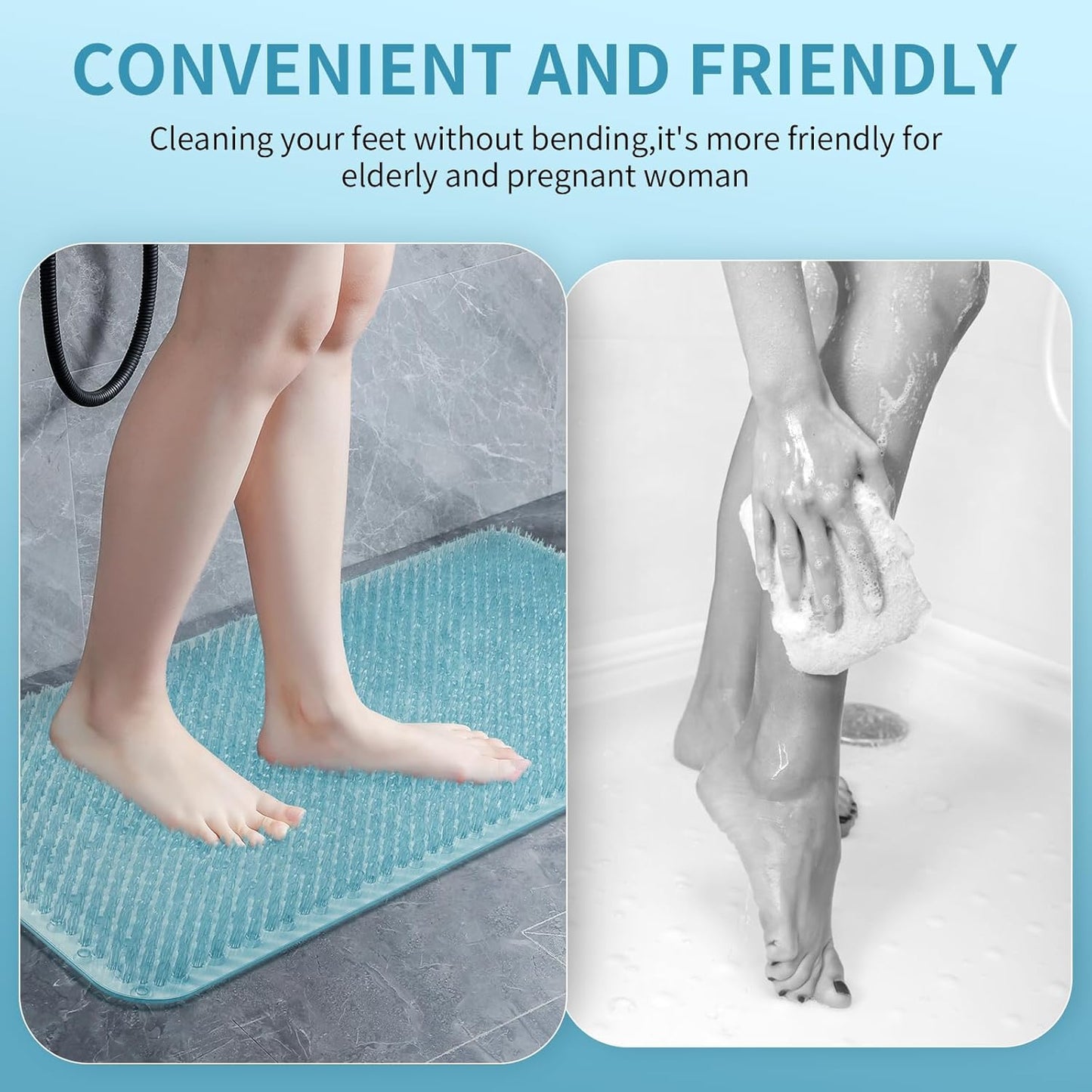 Yolife Shower Foot Scrubber Mat,Anti-Slip Bath Mat with Scrub Bristles & Strong Suction Cups to Soothe Achy Feet
