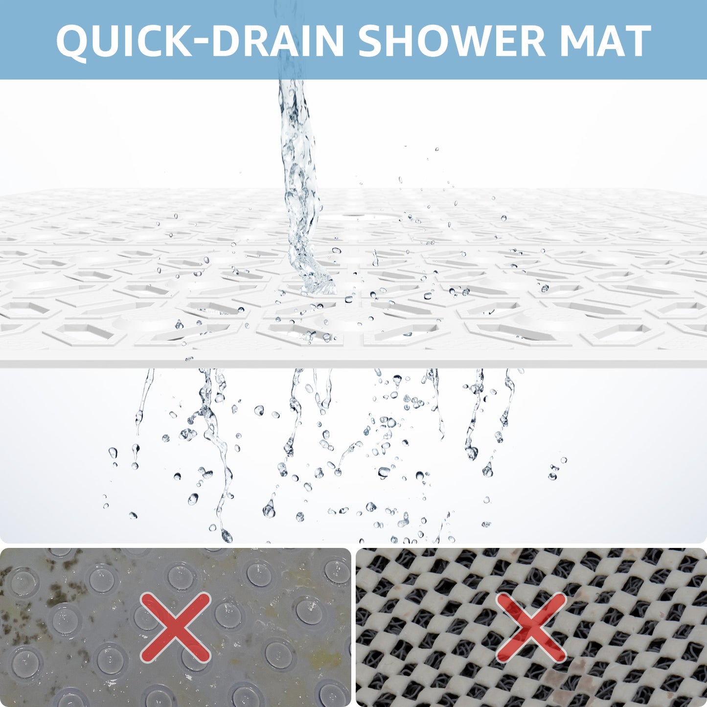 OTHWAY Square Shower Mat, 27"x 27" Extra Large Shower Mats for Inside Shower, TPE Anti Slip Shower Mat with Suction Cups Drain Holes, Machine Washable Shower Floor Mat