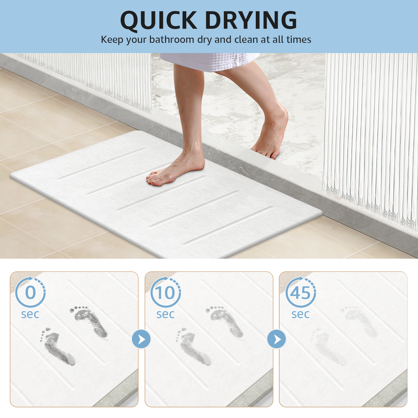 OTHWAY Stone Bath Mat Large, 32" x 20" Diatomaceous Earth for Bathroom, Super Absorbent Quick Drying Non-Slip Diatomite Shower Mat