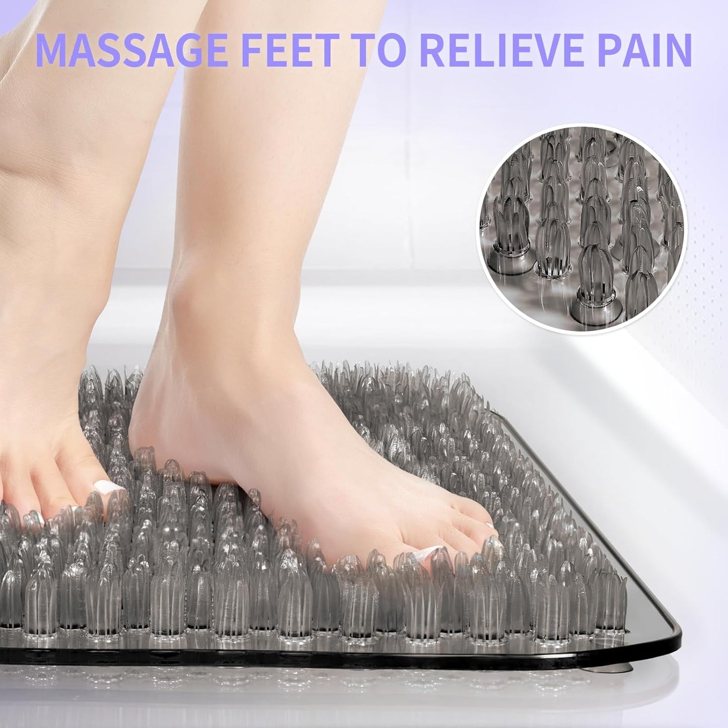 Yolife Shower Foot Scrubber Mat,Anti-Slip Bath Mat with Scrub Bristles & Strong Suction Cups to Soothe Achy Feet