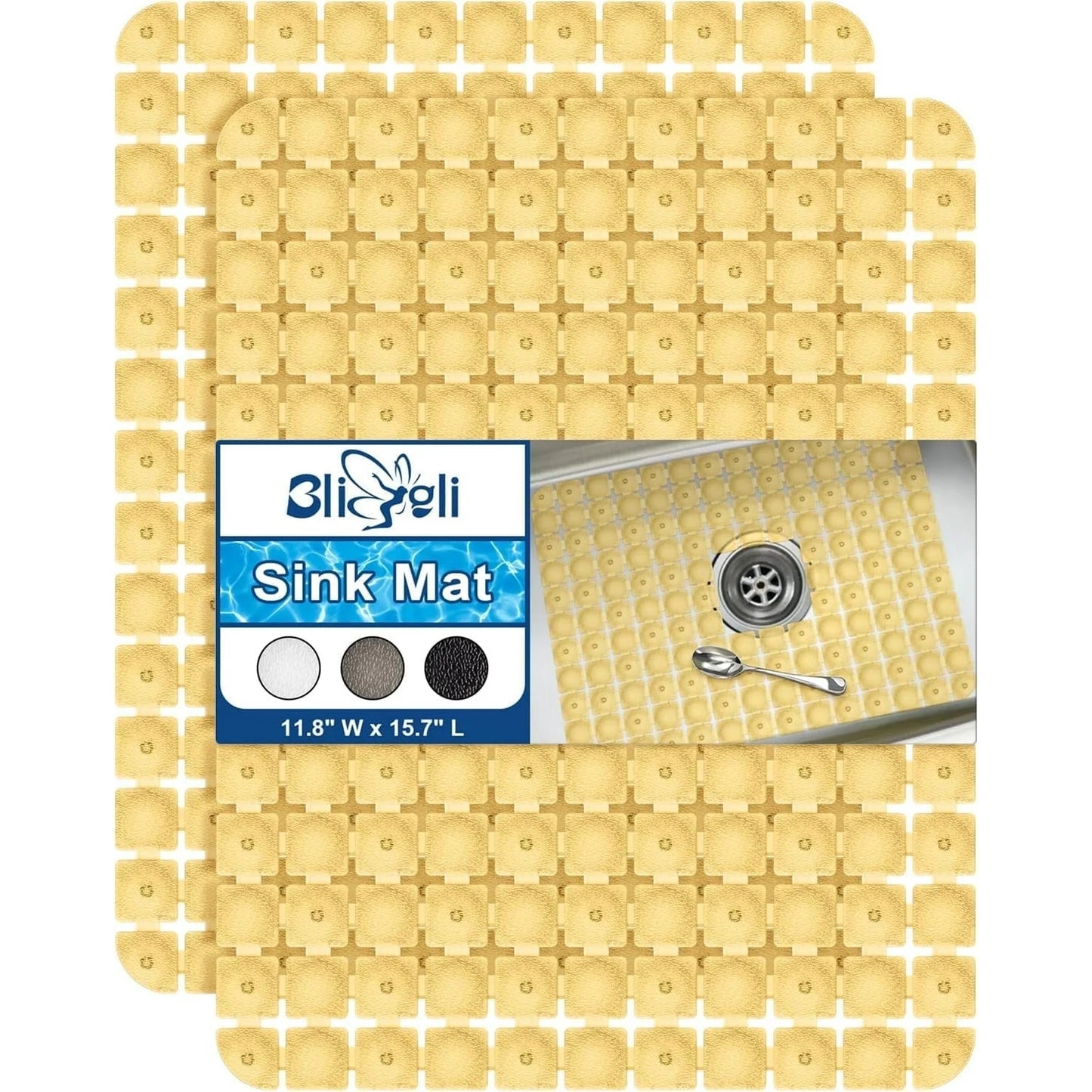 Bligli 2-Pack Sink Mats - 15.7"x11.8" Non-Slip PVC Liners, Quick-Dry Kitchen Protector for Stainless Steel/Ceramic, Dish Drying Mat