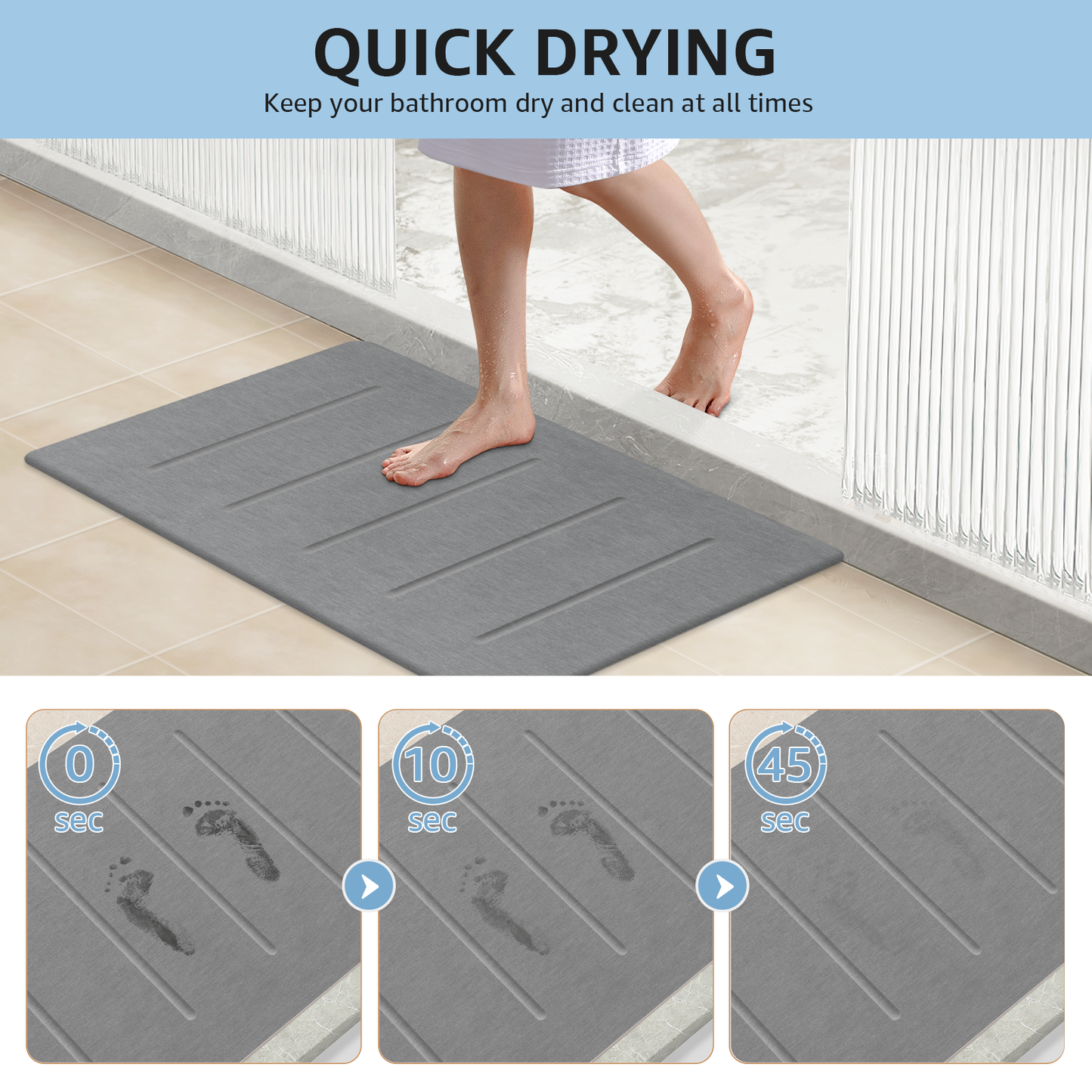 OTHWAY Stone Bath Mat Large, 32" x 20" Diatomaceous Earth for Bathroom, Super Absorbent Quick Drying Non-Slip Diatomite Shower Mat