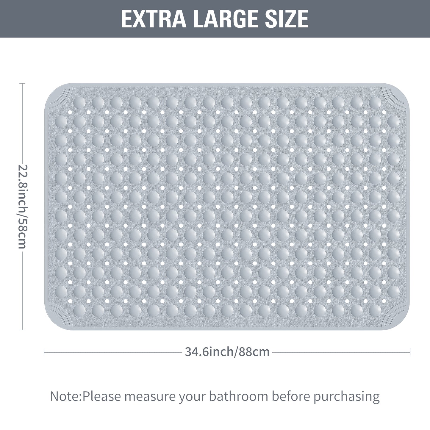 Yolife Extra Large Shower Mat 22.8x34.6" - TPE Non-Slip Bath Mat w/Suction Cups & Drain Holes, Heavy Duty for Shower Stall, Odor-Free