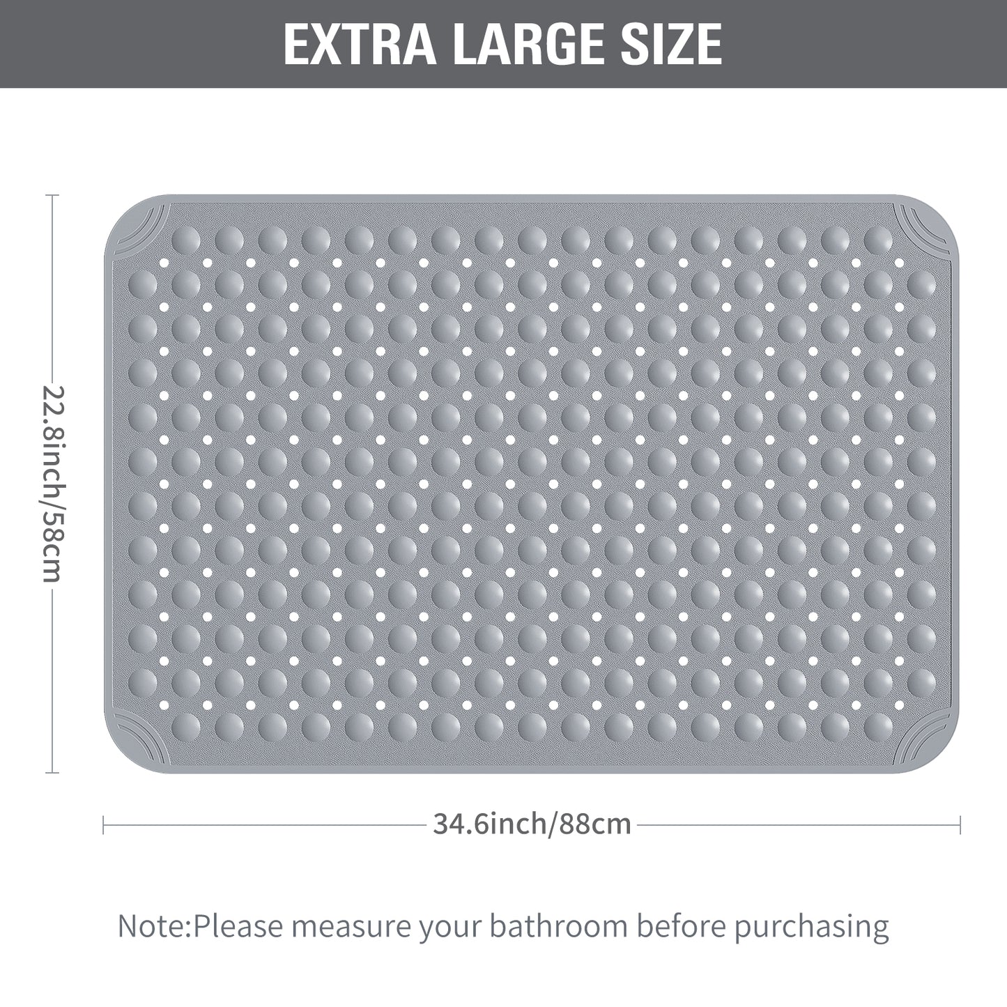 Yolife Extra Large Shower Mat 22.8x34.6" - TPE Non-Slip Bath Mat w/Suction Cups & Drain Holes, Heavy Duty for Shower Stall, Odor-Free