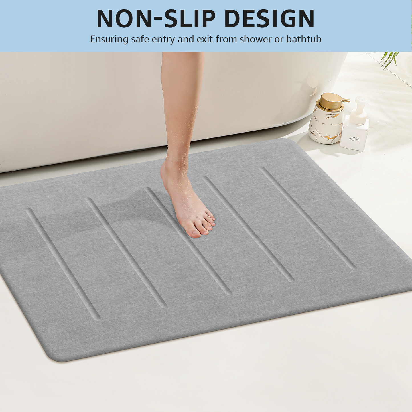 OTHWAY Stone Bath Mat Large, 32" x 20" Diatomaceous Earth for Bathroom, Super Absorbent Quick Drying Non-Slip Diatomite Shower Mat